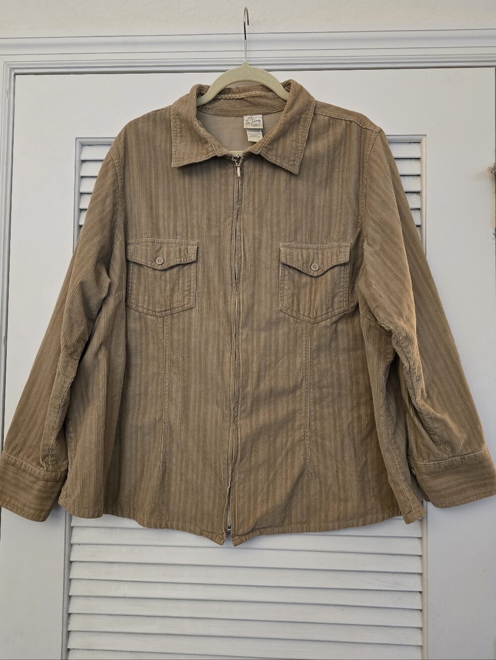 Fashion Bug Y2K 100% Cotton Tan Corduroy Zip Up Shirt Jacket Size 2X 22-24W